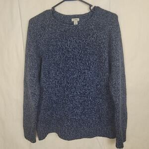 L.L. Bean blue lamb ragg wool roll collar sweater size large womens Retro